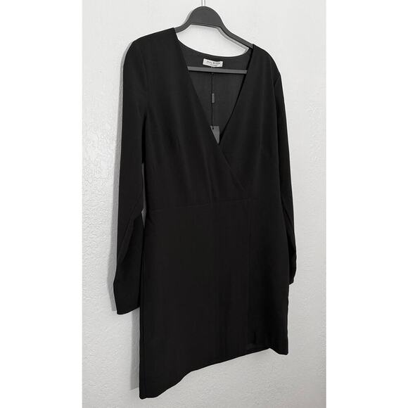 Halston Heritage Women's Faux Wrap Crepe Black Dress Classic Professional NWT - Picture 3 of 13